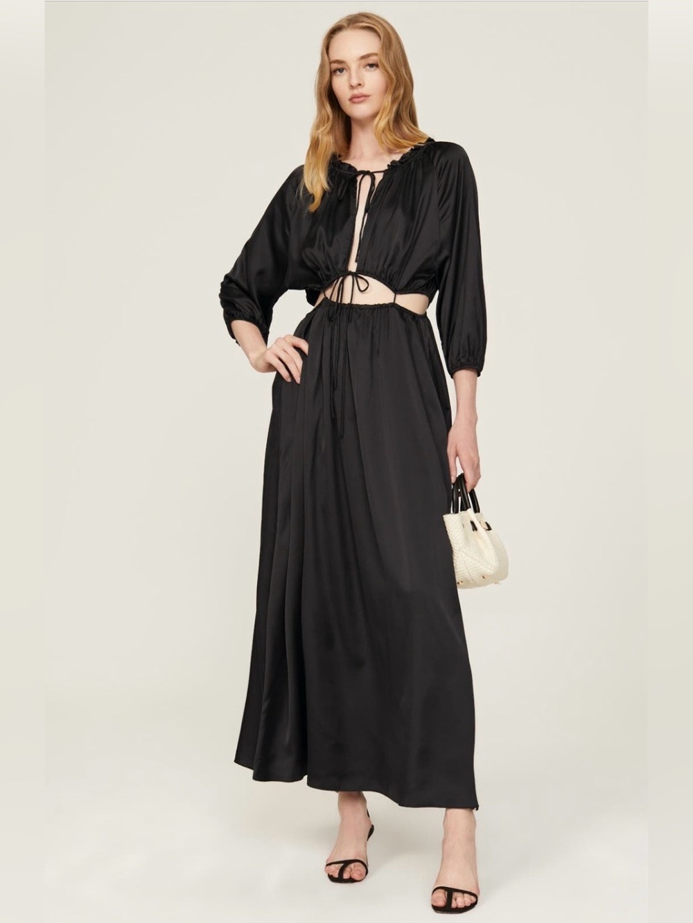 Area Stars~Black Satin Cutout Maxi Dress~Size XS~$175~